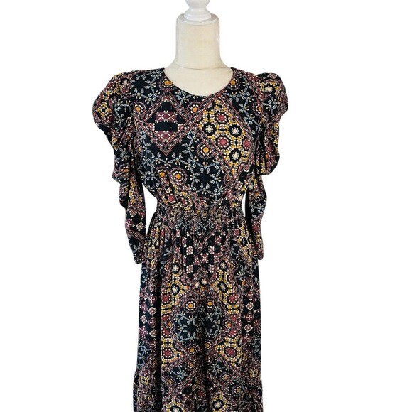 Wayf Women's Peasant Floral Maxi  Dress Garden Seaside Medallion Black Size M - Picture 2 of 5